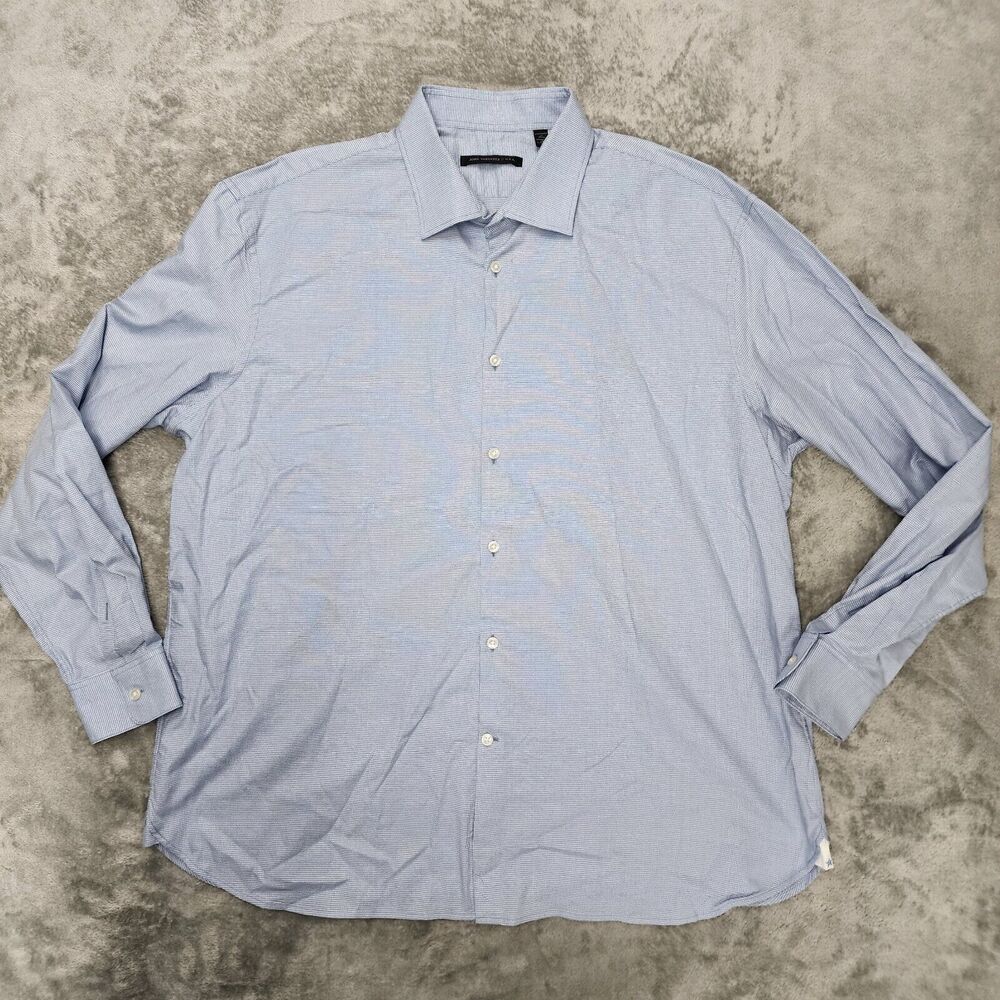 John Varvatos Star USA Men's Dress Shirt Size 18 34/35 Blue Regular Fit Stretch